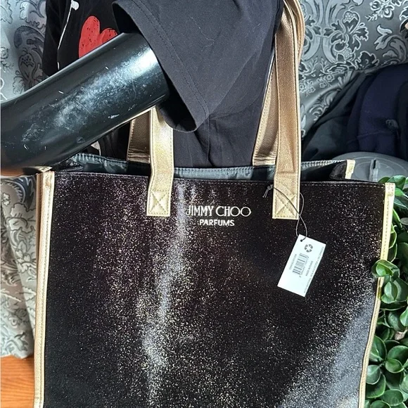 🦋 Jimmy CHOO Perfume Bag NWT Black Velvet Gold Glitter Designer Glam🦋 - Picture 11 of 14